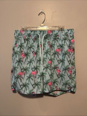 Men’s George Light Blue Flamingo & Palm Print Swim Shorts